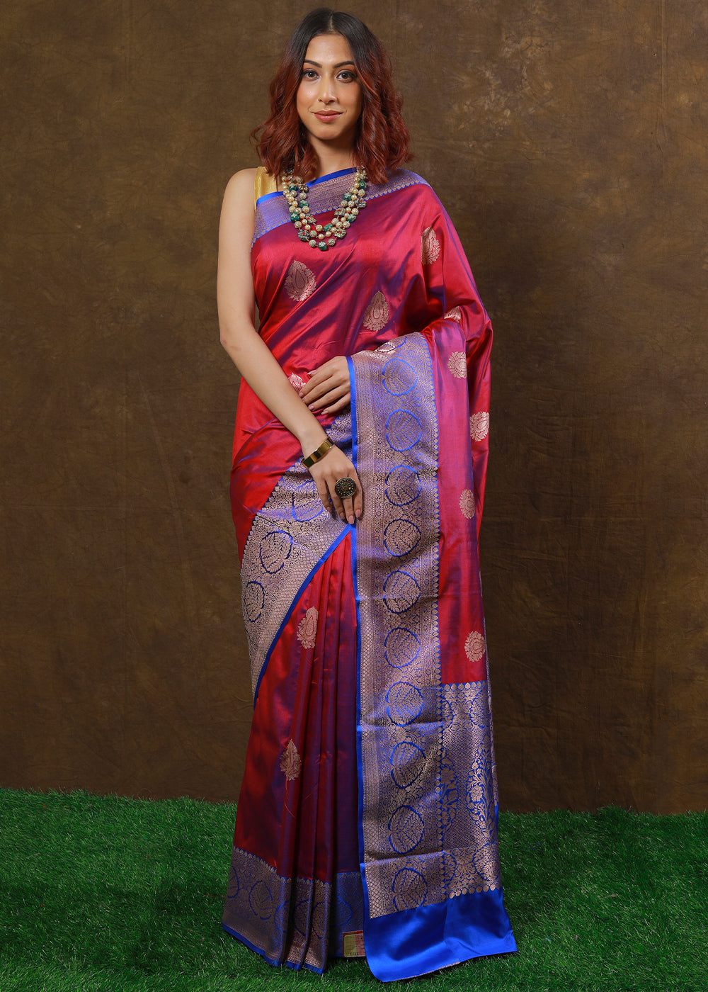 Shades Of Red Hand Woven Pure Katan Silk Saree