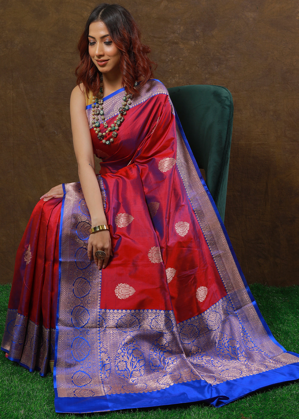 Shades Of Red Hand Woven Pure Katan Silk Saree