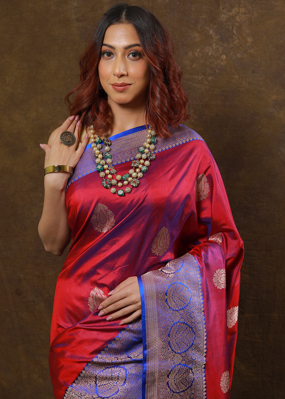 Shades Of Red Hand Woven Pure Katan Silk Saree