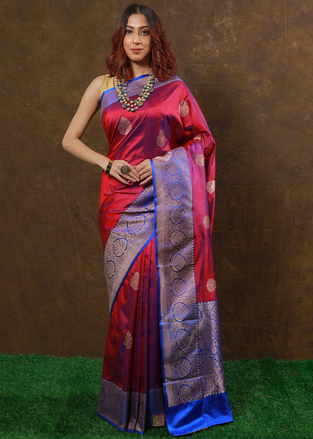 Shades Of Red Hand Woven Pure Katan Silk Saree