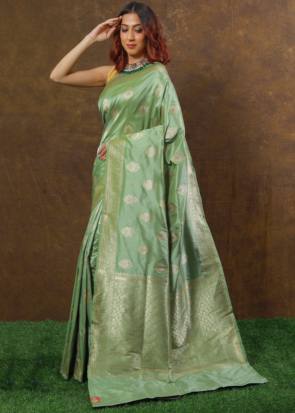 Fern Green Hand Woven Pure Katan Silk Saree