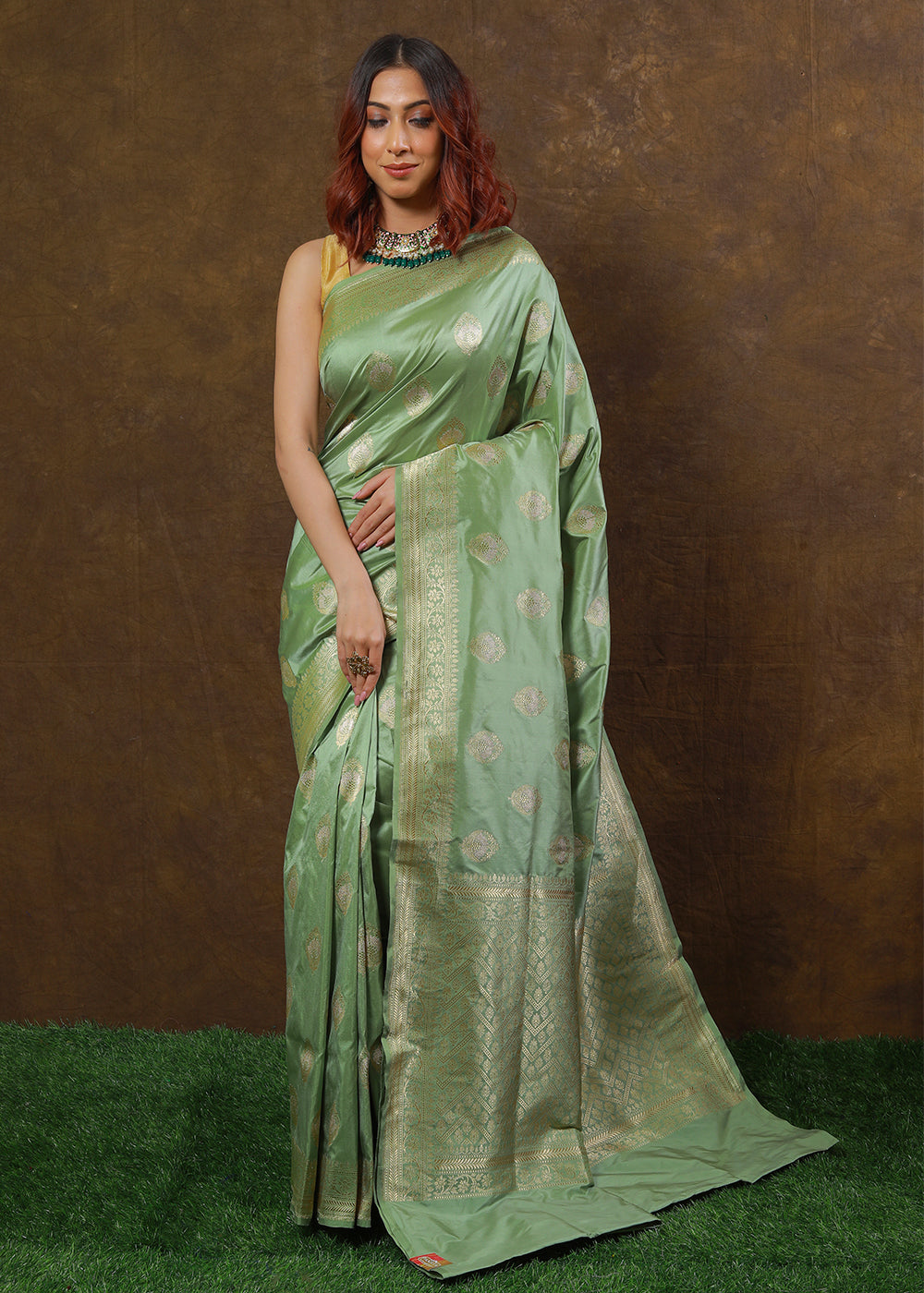 Fern Green Hand Woven Pure Katan Silk Saree