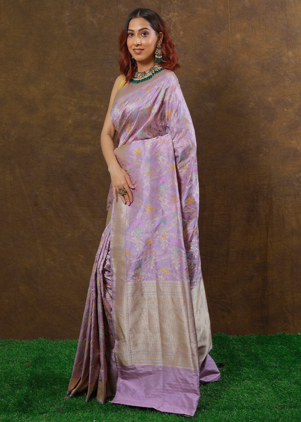 Lilac Purple Hand Woven Pure Katan Silk Saree