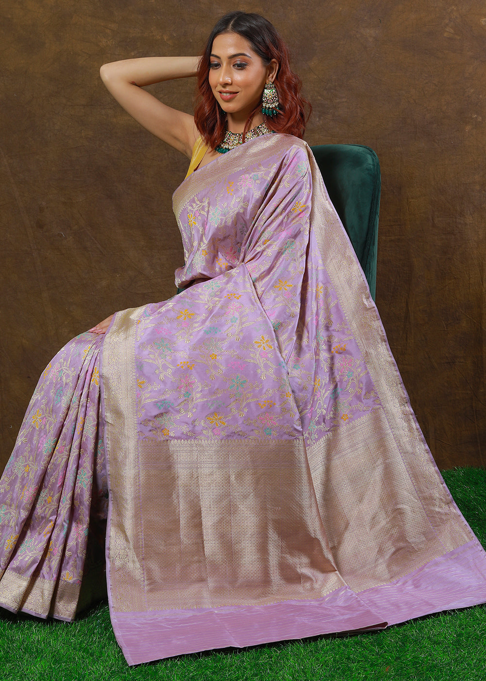 Lilac Purple Hand Woven Pure Katan Silk Saree