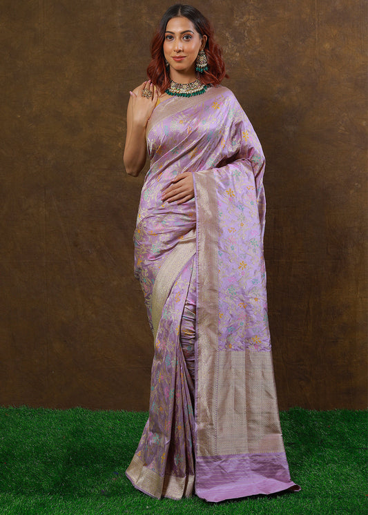 Lilac Purple Hand Woven Pure Katan Silk Saree