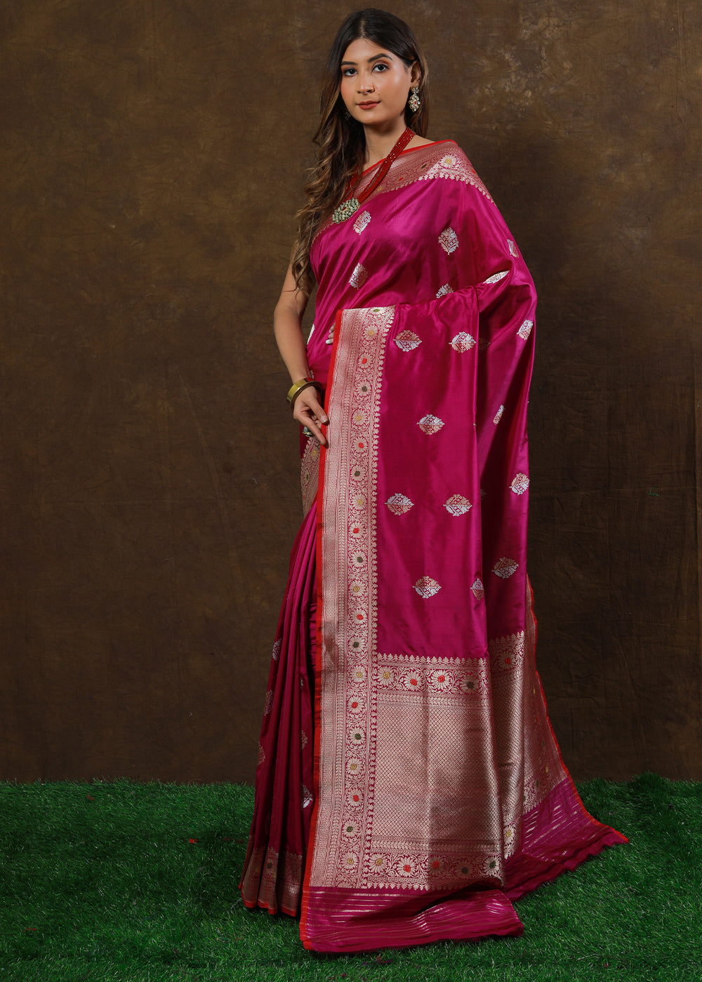 Magenta Purple Hand Woven Pure Katan Silk Saree