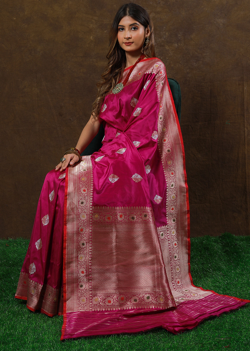 Magenta Purple Hand Woven Pure Katan Silk Saree