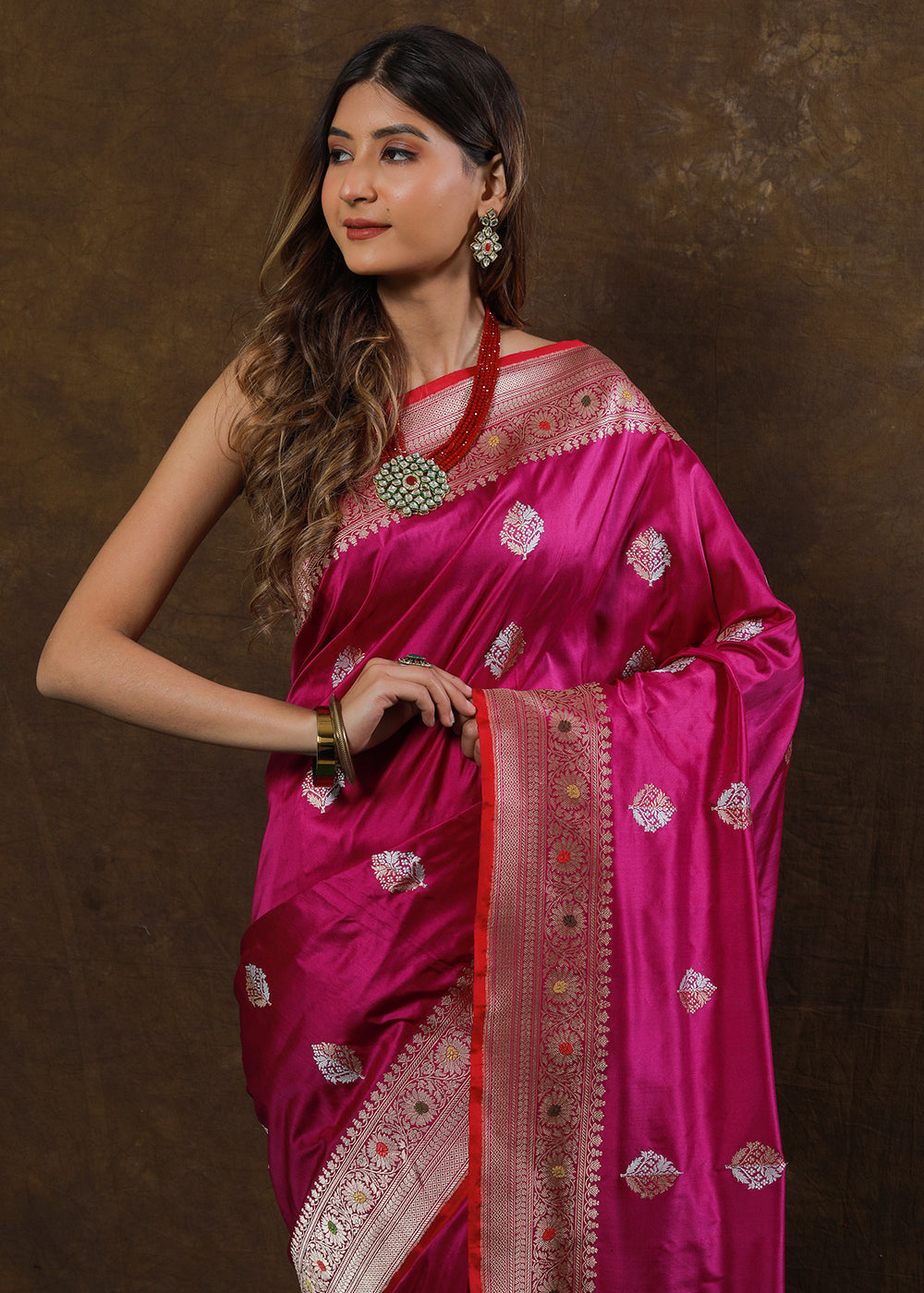 Magenta Purple Hand Woven Pure Katan Silk Saree