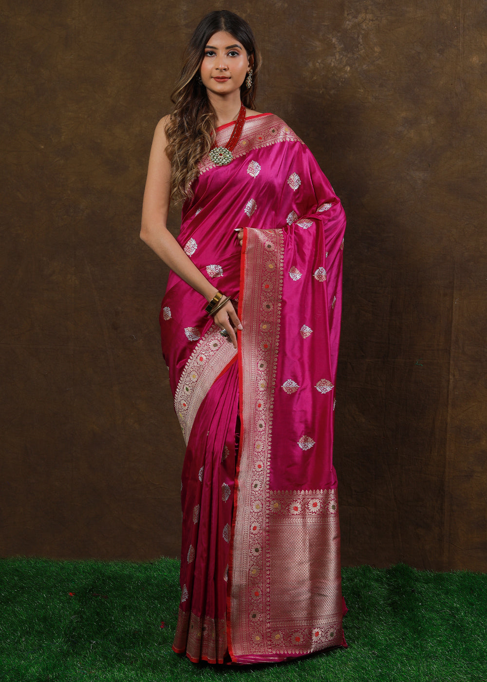 Magenta Purple Hand Woven Pure Katan Silk Saree