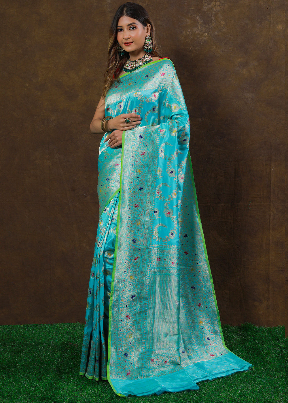Baby Blue Hand Woven Pure Katan Silk Saree