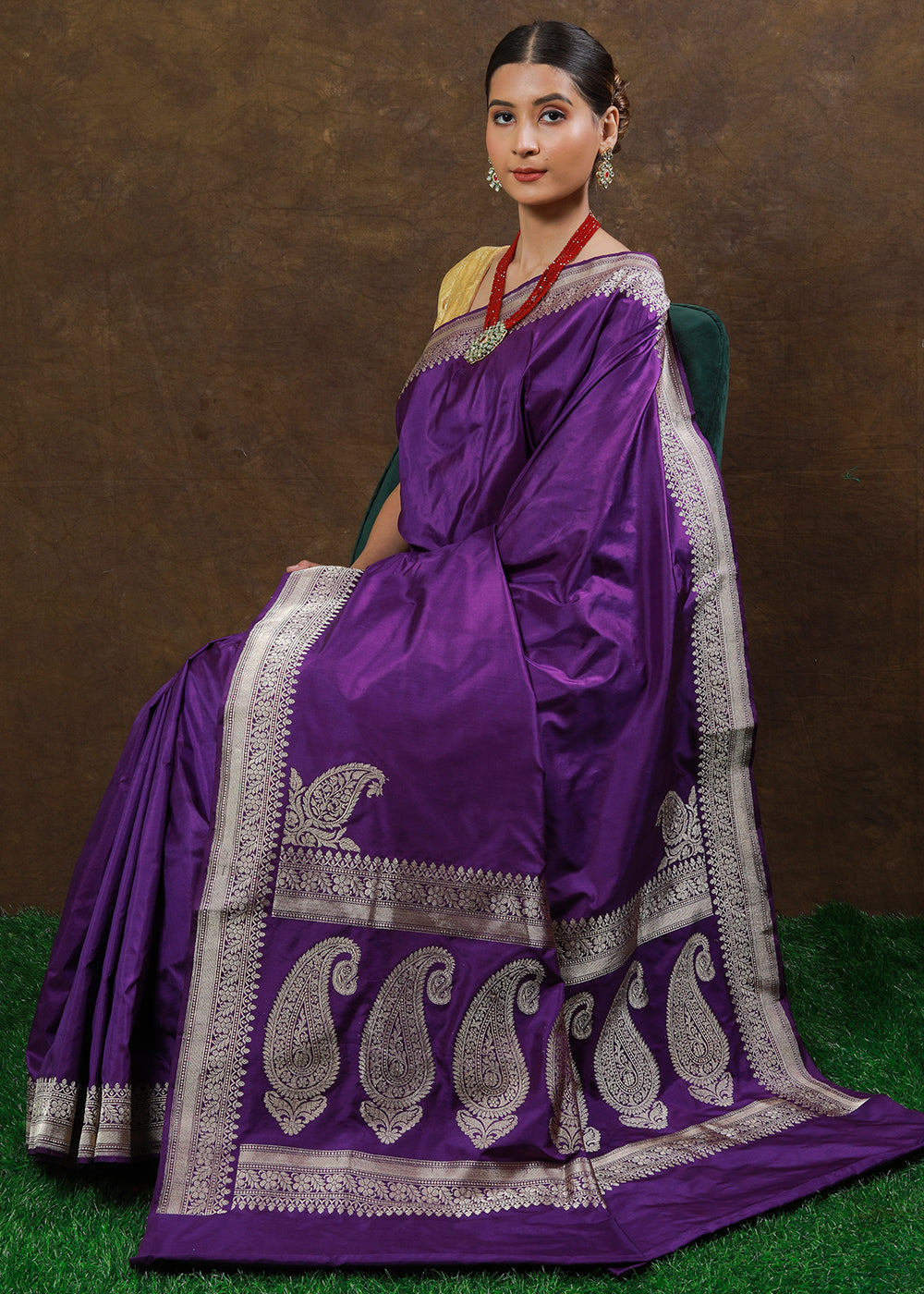 Indigo Purple Hand Woven Pure Katan Silk Saree