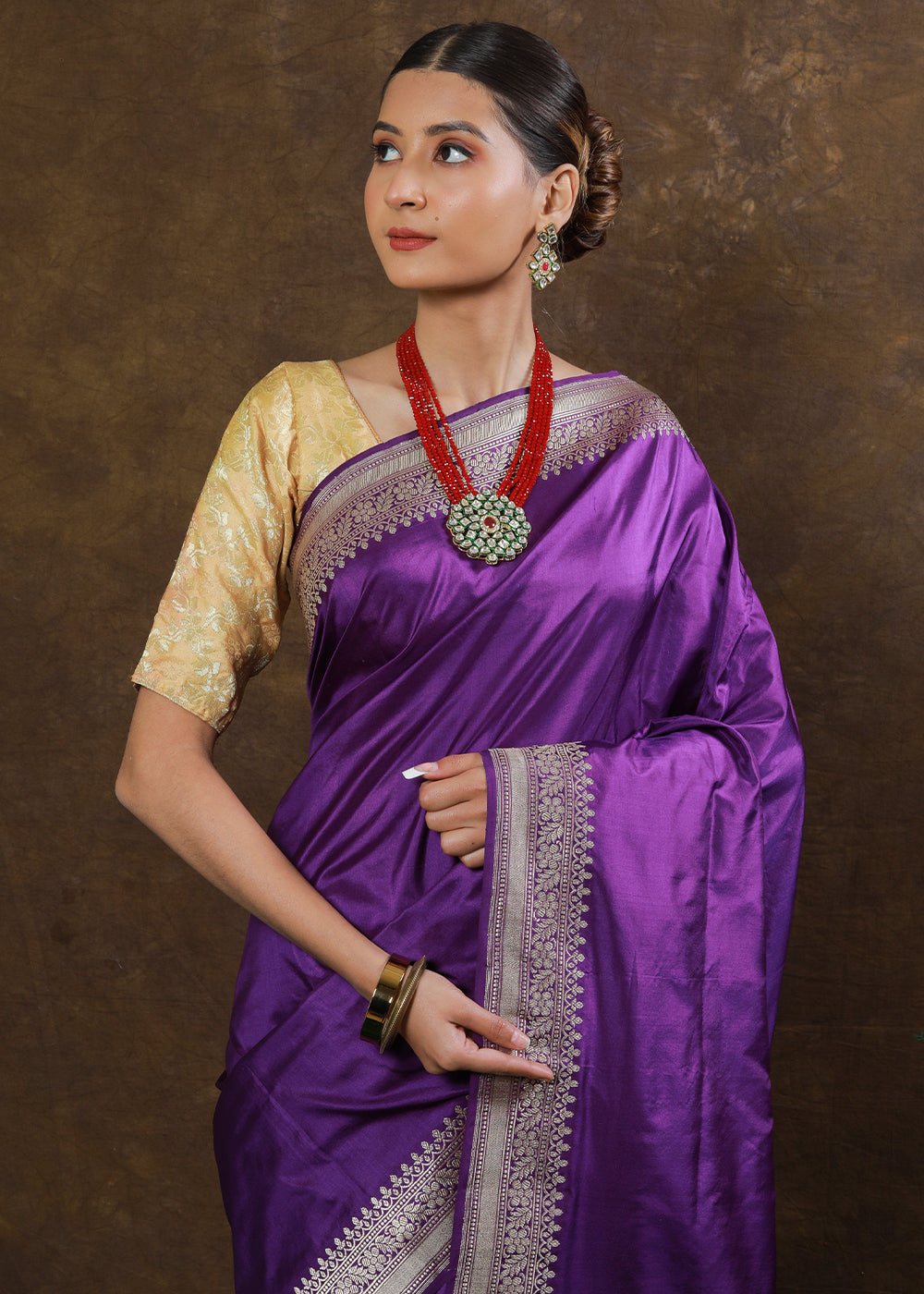 Indigo Purple Hand Woven Pure Katan Silk Saree