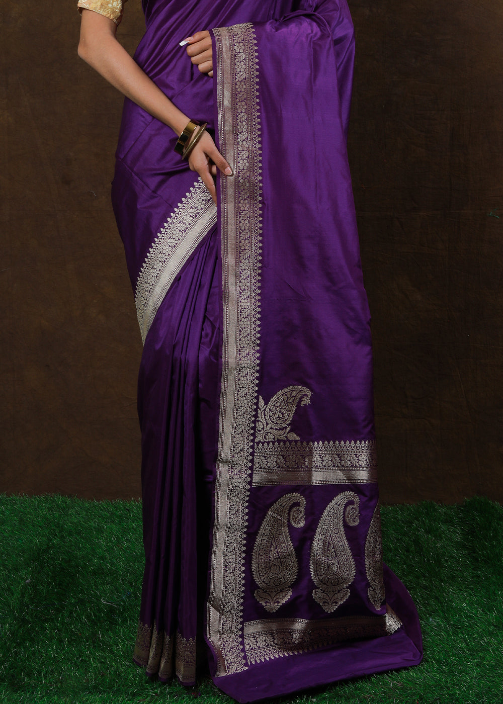 Indigo Purple Hand Woven Pure Katan Silk Saree