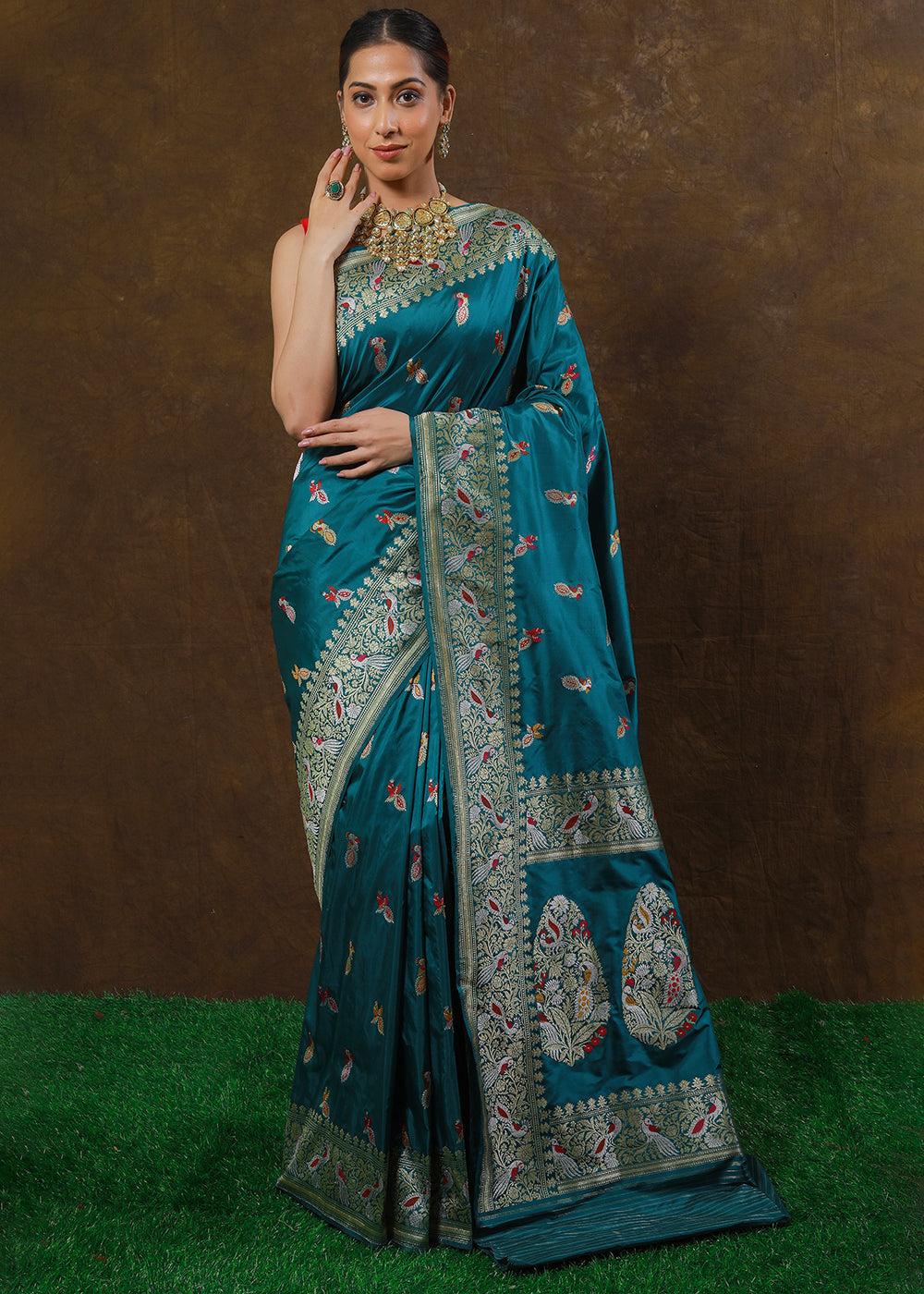 Aegean Blue Hand Woven Pure Katan Silk Saree