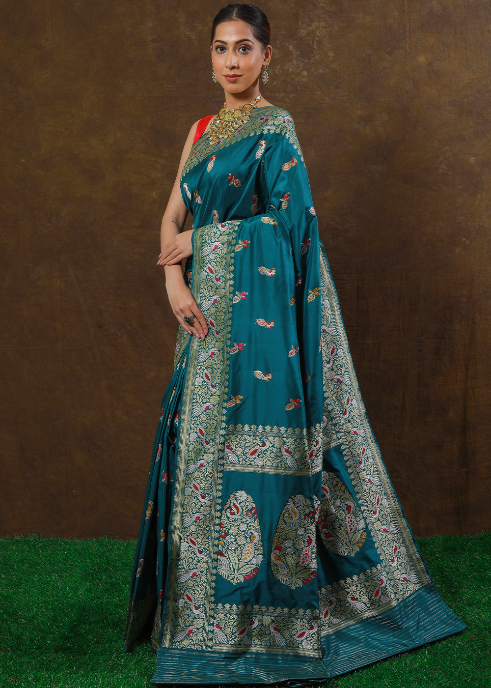 Aegean Blue Hand Woven Pure Katan Silk Saree