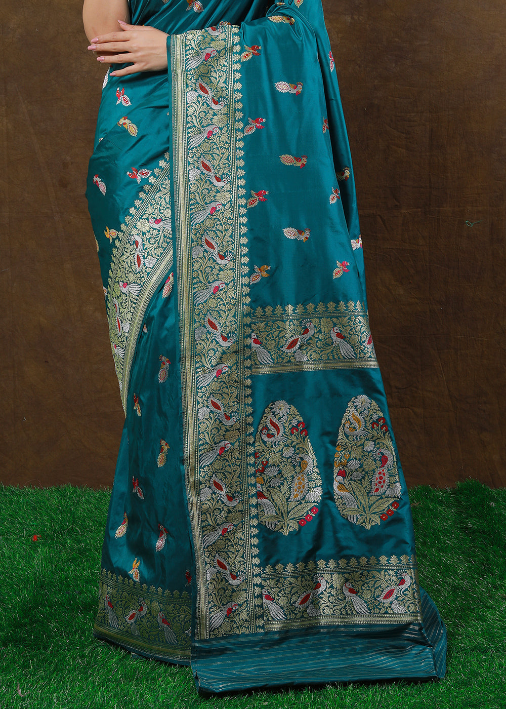 Aegean Blue Hand Woven Pure Katan Silk Saree