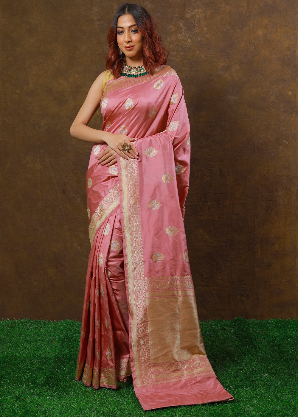 Flamingo Pink Hand Woven Pure Katan Silk Saree