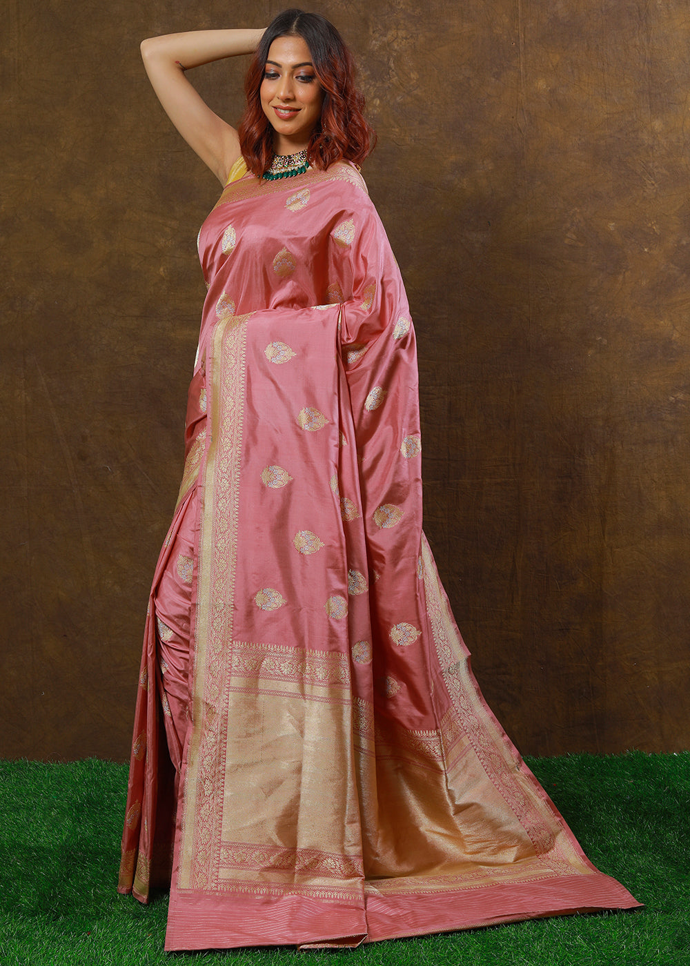 Flamingo Pink Hand Woven Pure Katan Silk Saree