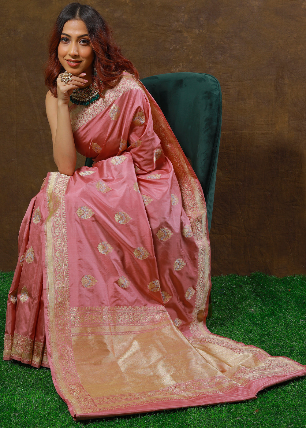Flamingo Pink Hand Woven Pure Katan Silk Saree