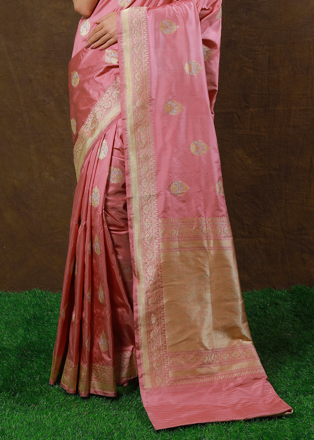 Flamingo Pink Hand Woven Pure Katan Silk Saree