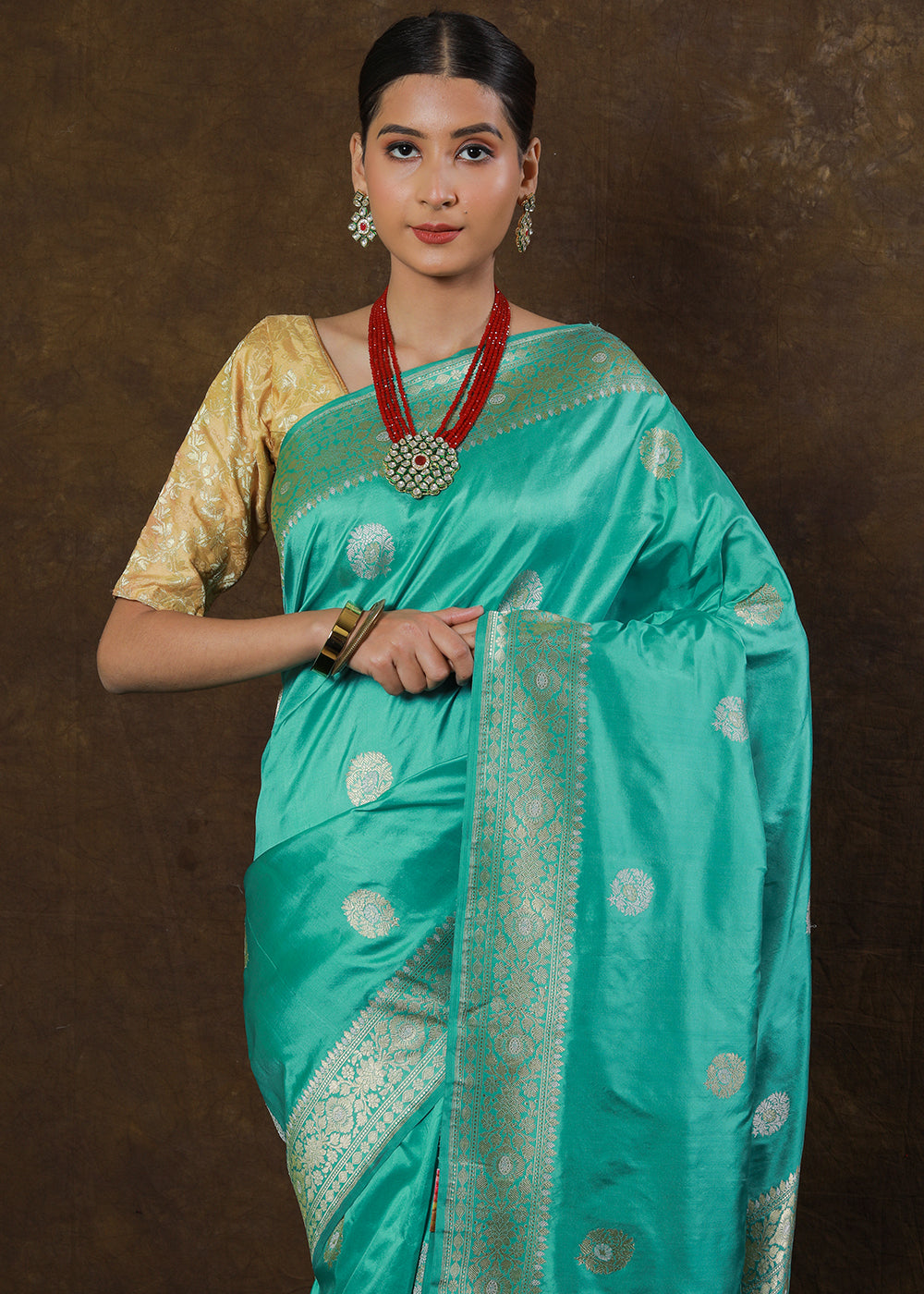 Turquoise Blue Hand Woven Pure Katan Silk Saree