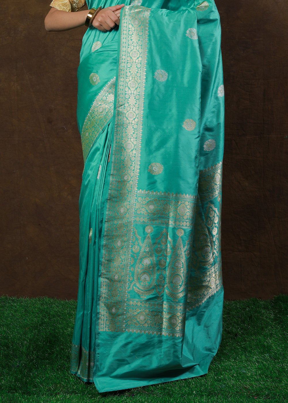 Turquoise Blue Hand Woven Pure Katan Silk Saree