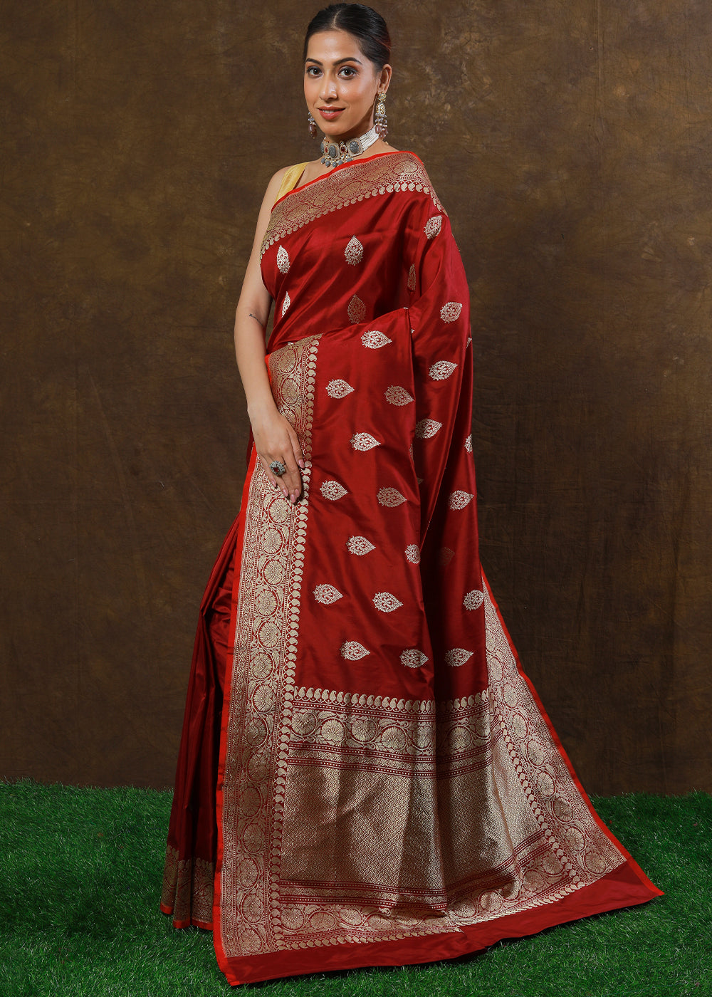 Ruby Red Hand Woven Pure Katan Silk Saree