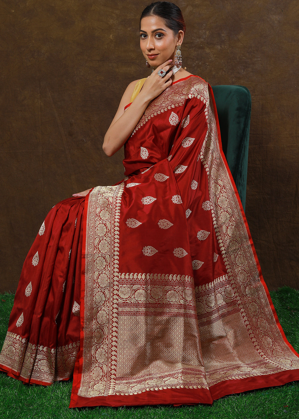 Ruby Red Hand Woven Pure Katan Silk Saree