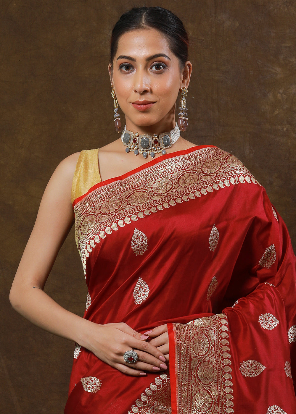 Ruby Red Hand Woven Pure Katan Silk Saree