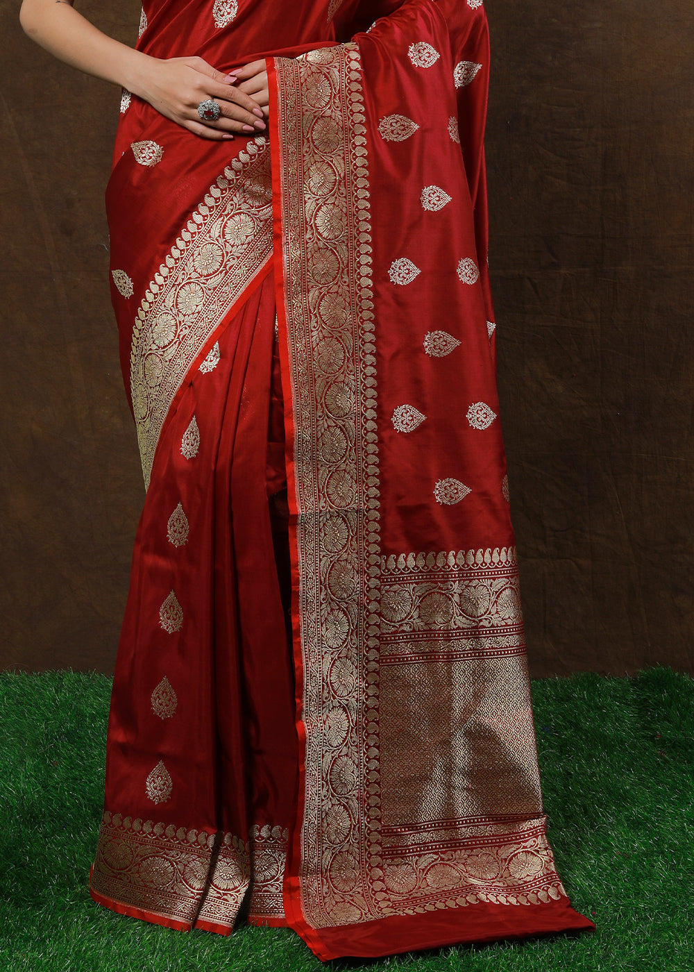 Ruby Red Hand Woven Pure Katan Silk Saree
