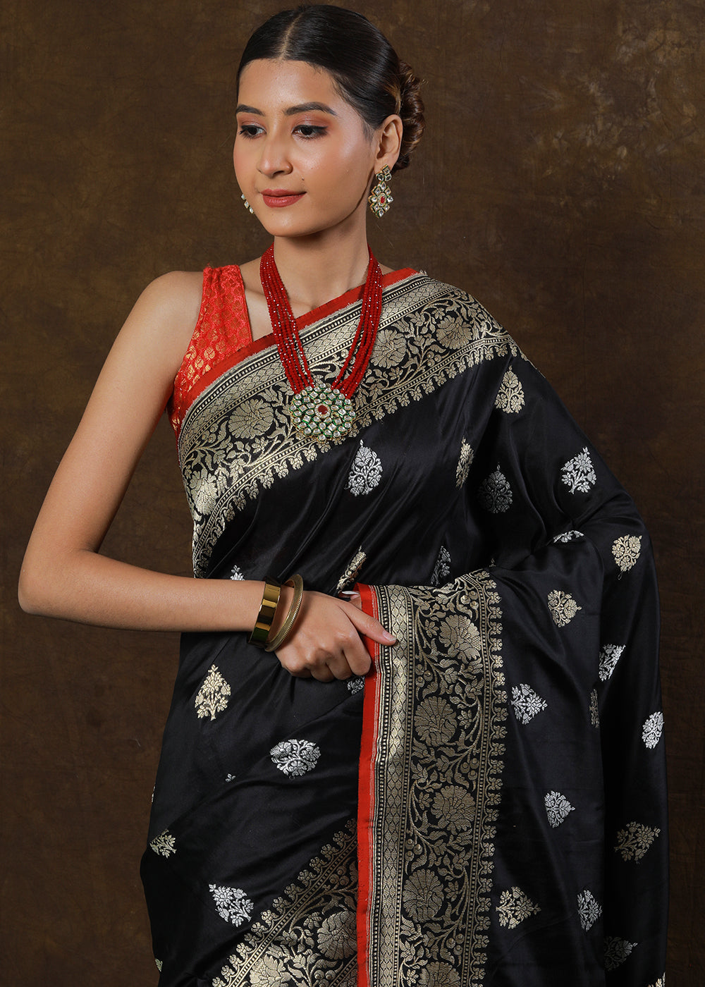 Midnight Black Hand Woven Pure Katan Silk Saree