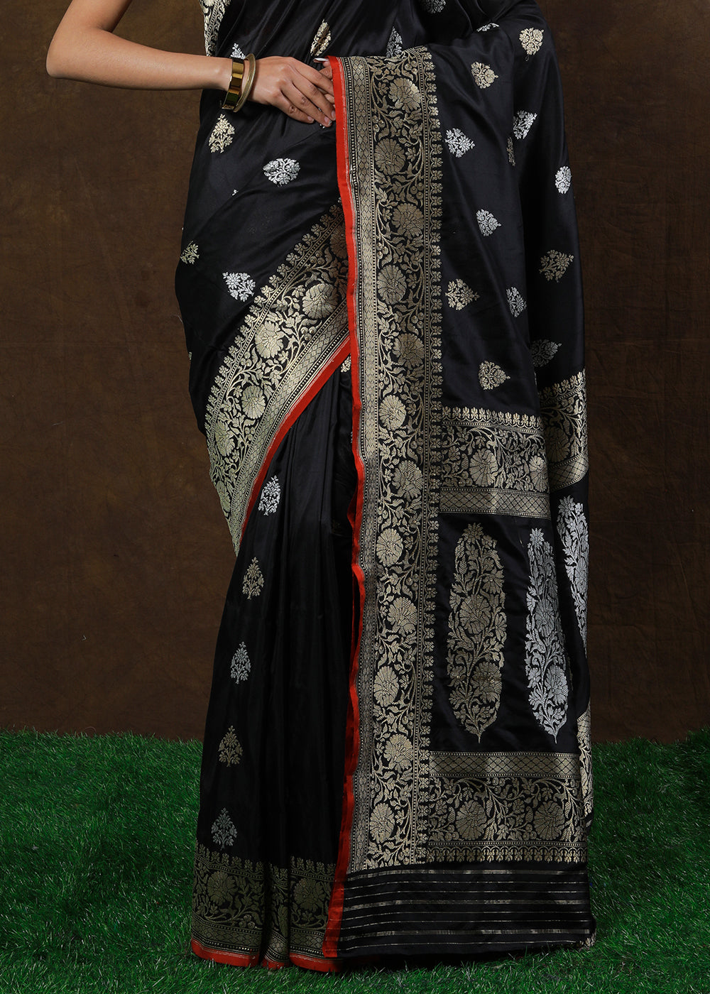 Midnight Black Hand Woven Pure Katan Silk Saree