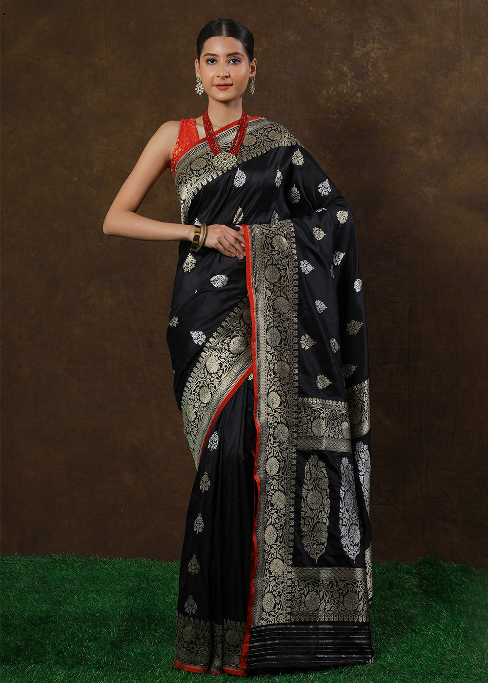 Midnight Black Hand Woven Pure Katan Silk Saree
