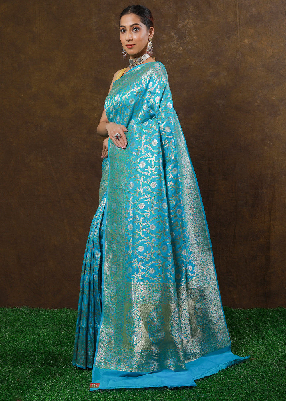 Cerulean Blue Hand Woven Pure Katan Silk Saree