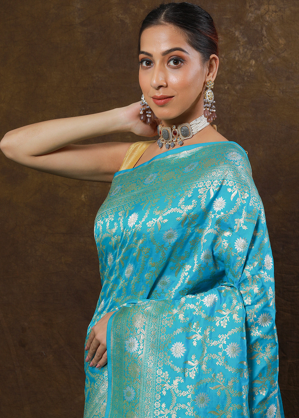 Cerulean Blue Hand Woven Pure Katan Silk Saree
