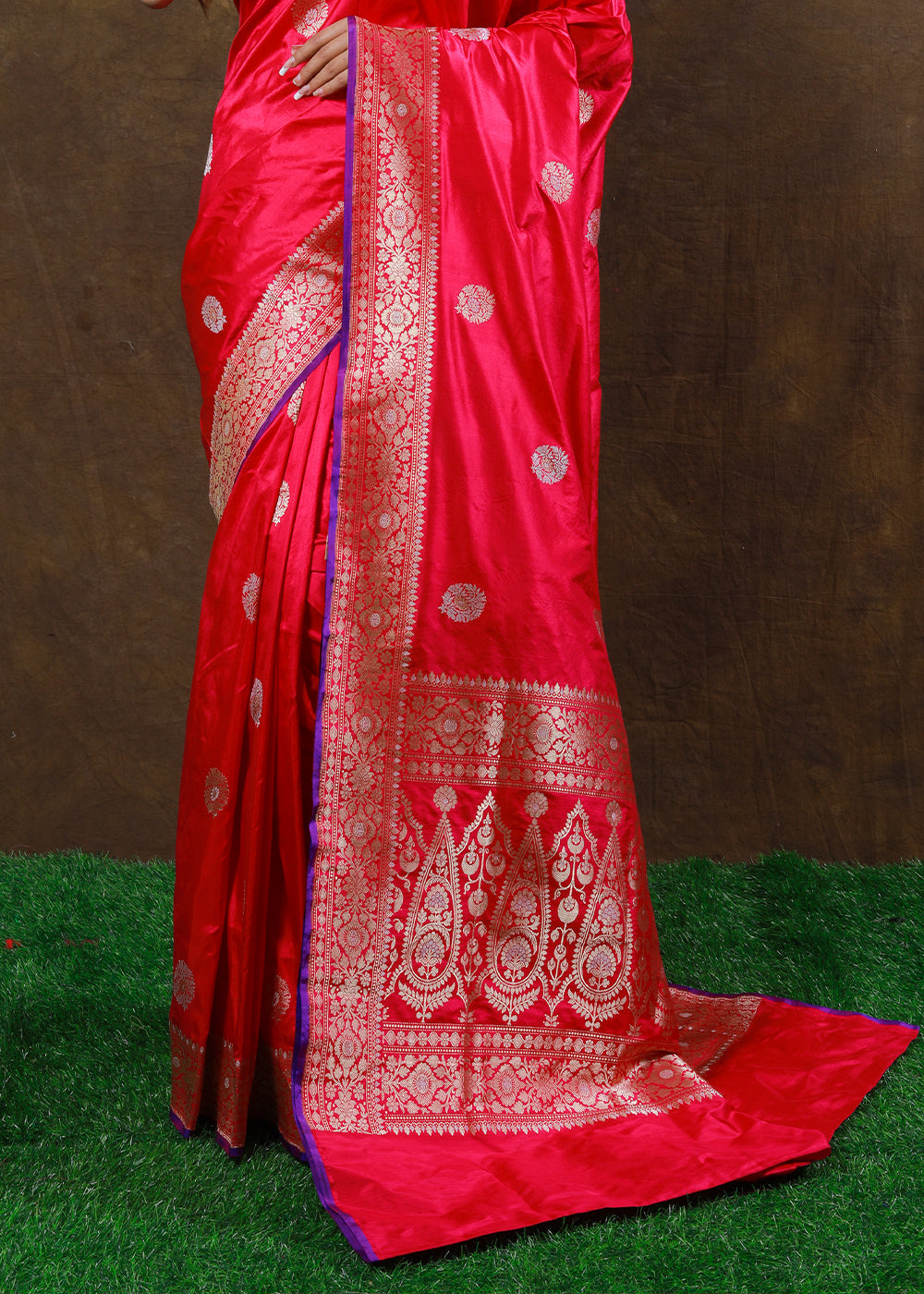 Watermelon Pink Hand Woven Pure Katan Silk Saree