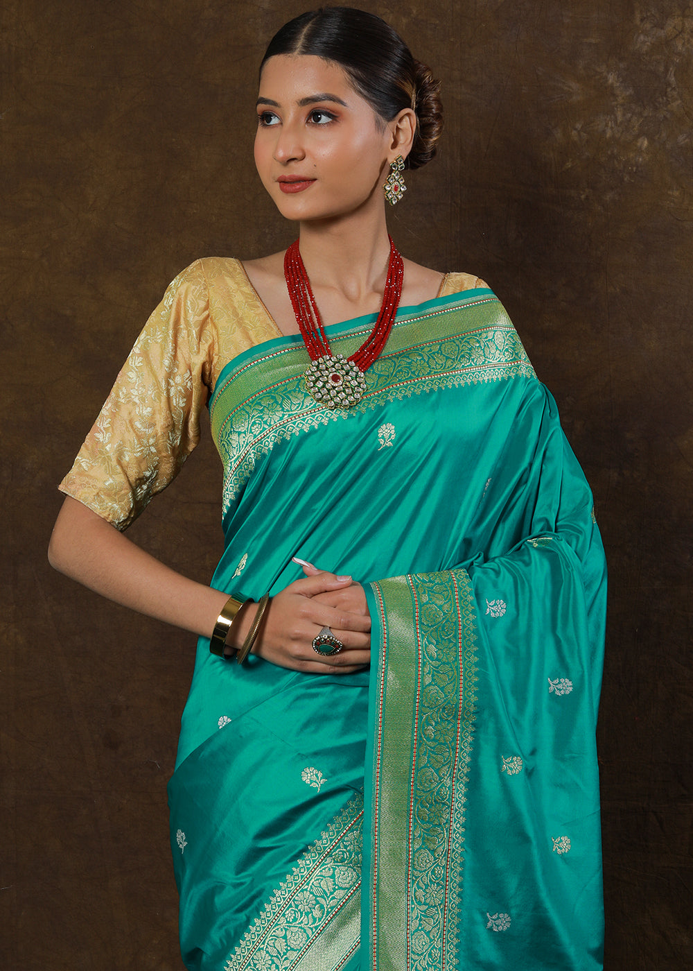 Puerto Rico Green Hand Woven Pure Katan Silk Saree