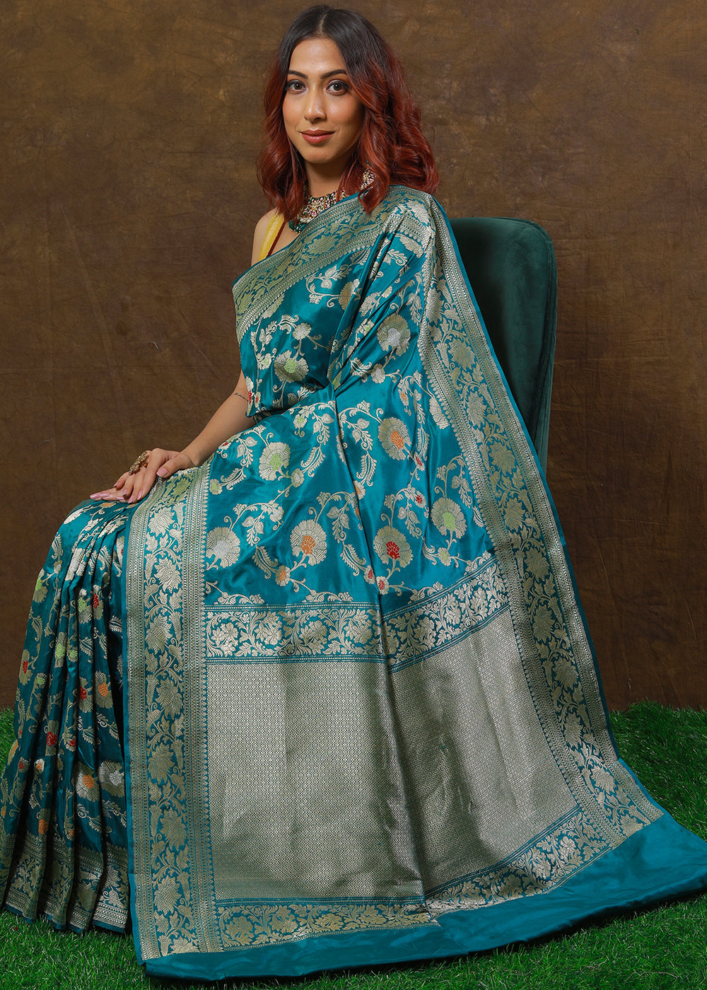 Bondi Blue Hand Woven Pure Katan Silk Saree