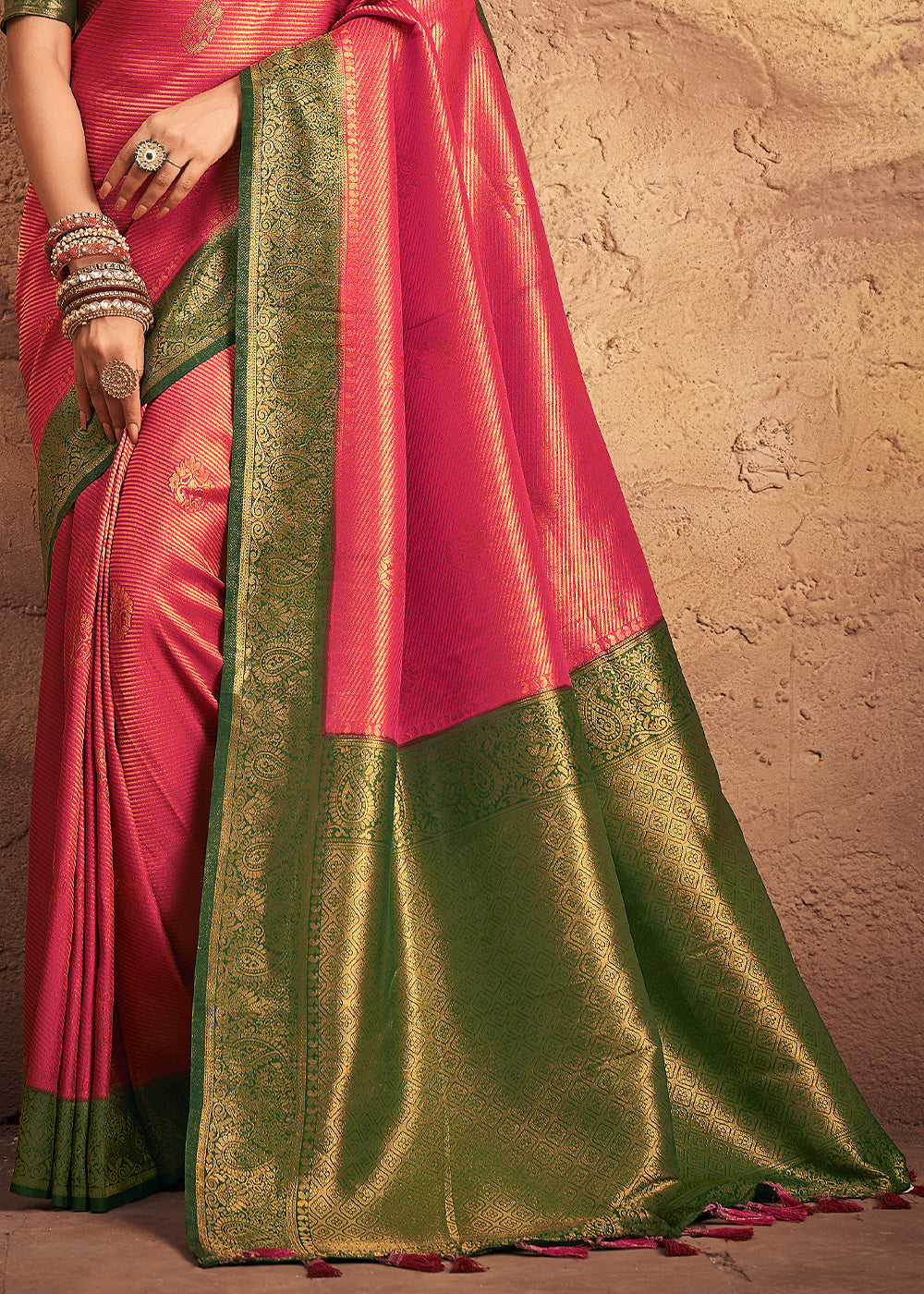 Raspberry Pink Zari Woven Silk Saree