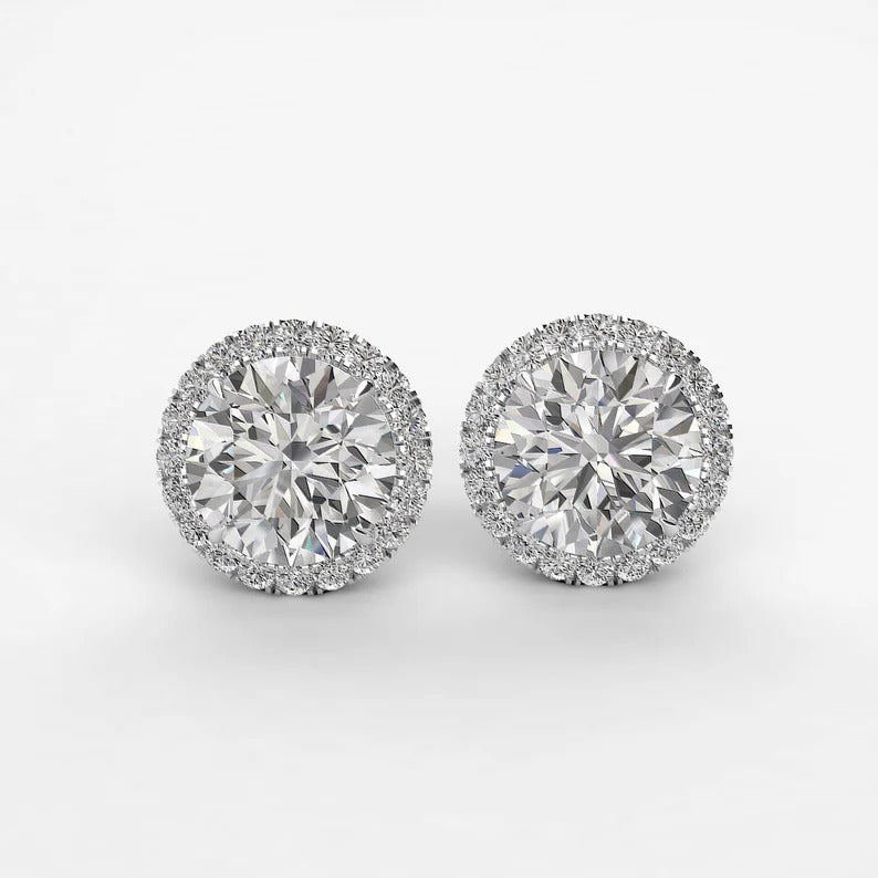 1.80 CTW Halo Moissanite Diamond Stud's In 14K White Gold Plate