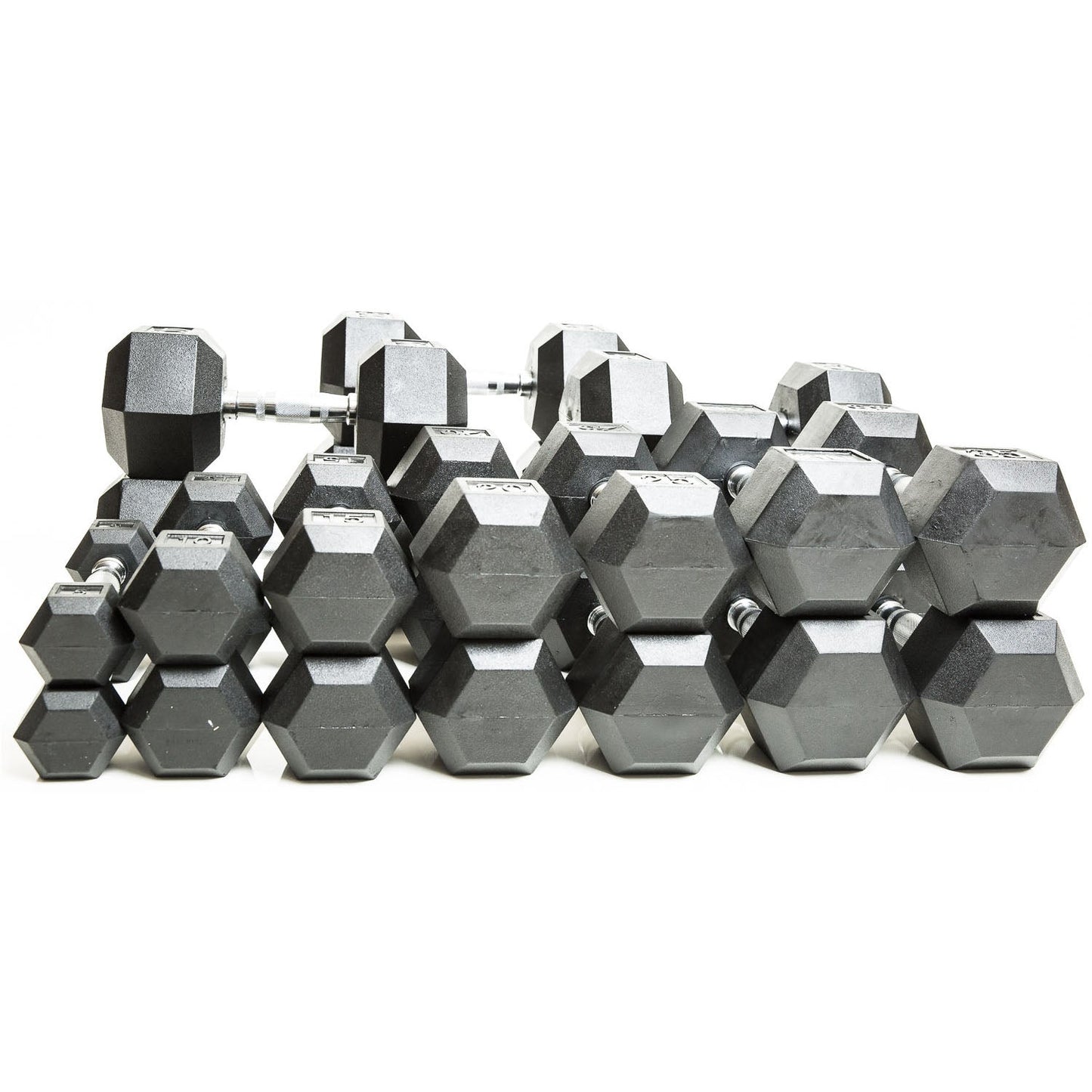 Prepacked 5-50lb Rubber Hex Dumbbell Set (Set of Pairs)