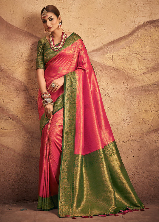 Raspberry Pink Zari Woven Silk Saree