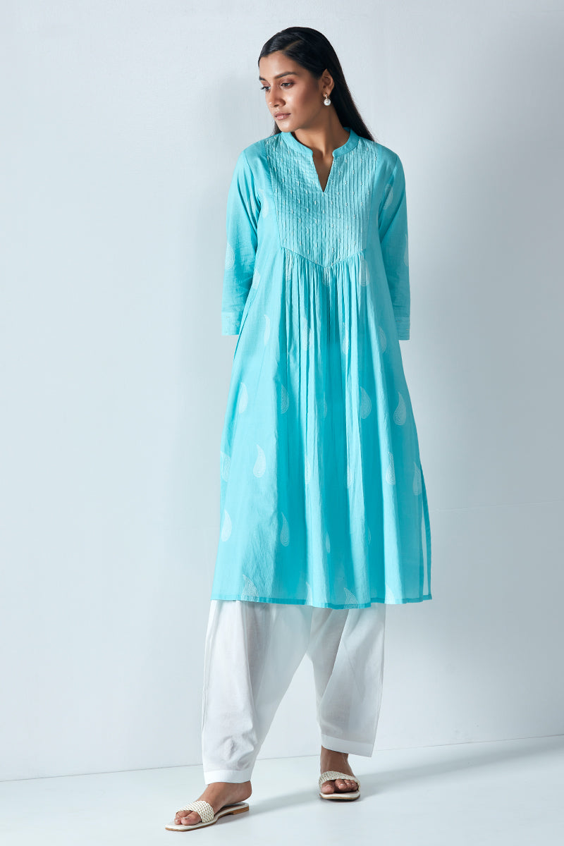 Premium Cotton Printed Kurta With Printed Chiffon Dupatta With Lace & Tassel Detailing