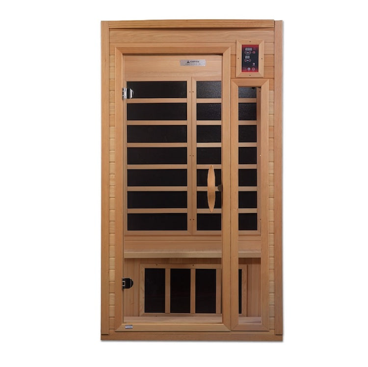 Golden Designs Geneva Elite 1-2-person PureTech™ Near Zero EMF FAR Infrared Sauna (Canadian Hemlock)