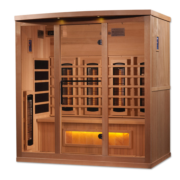 Golden Designs 4-Person Full Spectrum PureTech™ Near Zero EMF FAR Infrared Sauna with Himalayan Salt Bar (Canadian Hemlock)