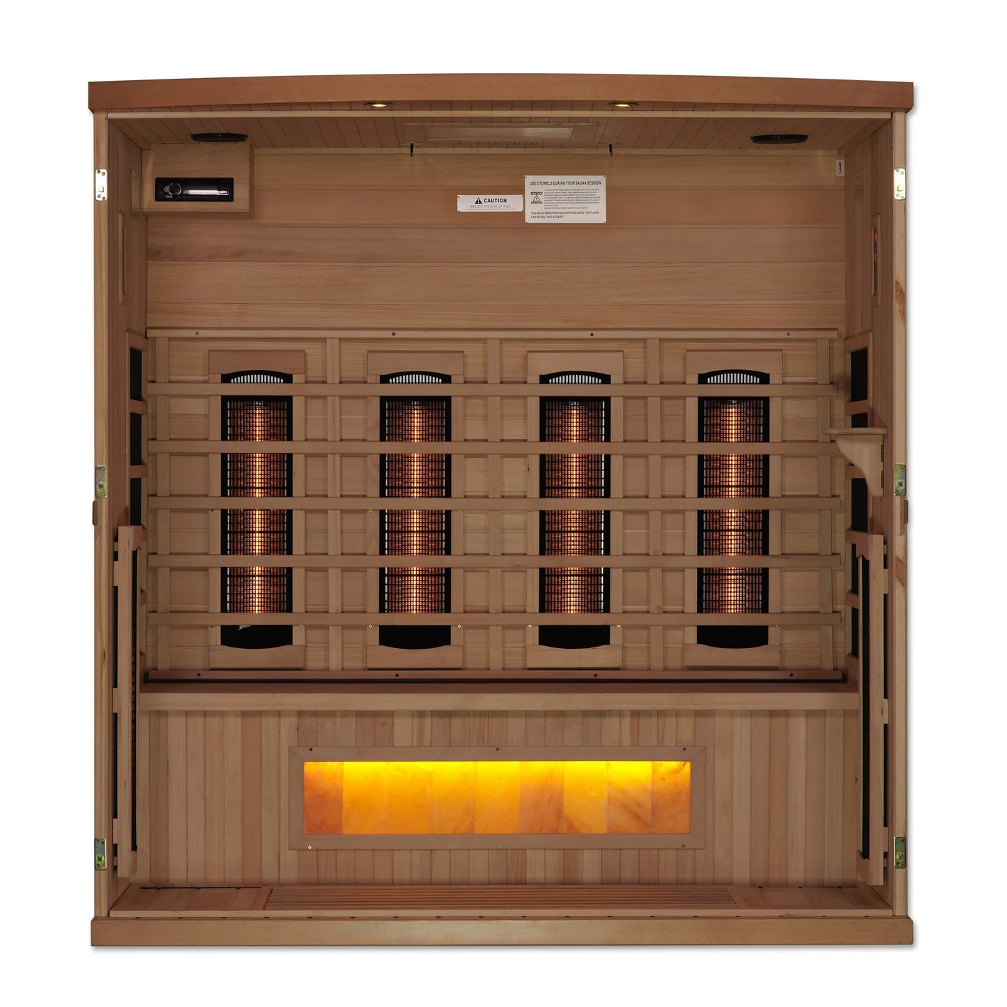 Golden Designs 4-Person Full Spectrum PureTech™ Near Zero EMF FAR Infrared Sauna with Himalayan Salt Bar (Canadian Hemlock)