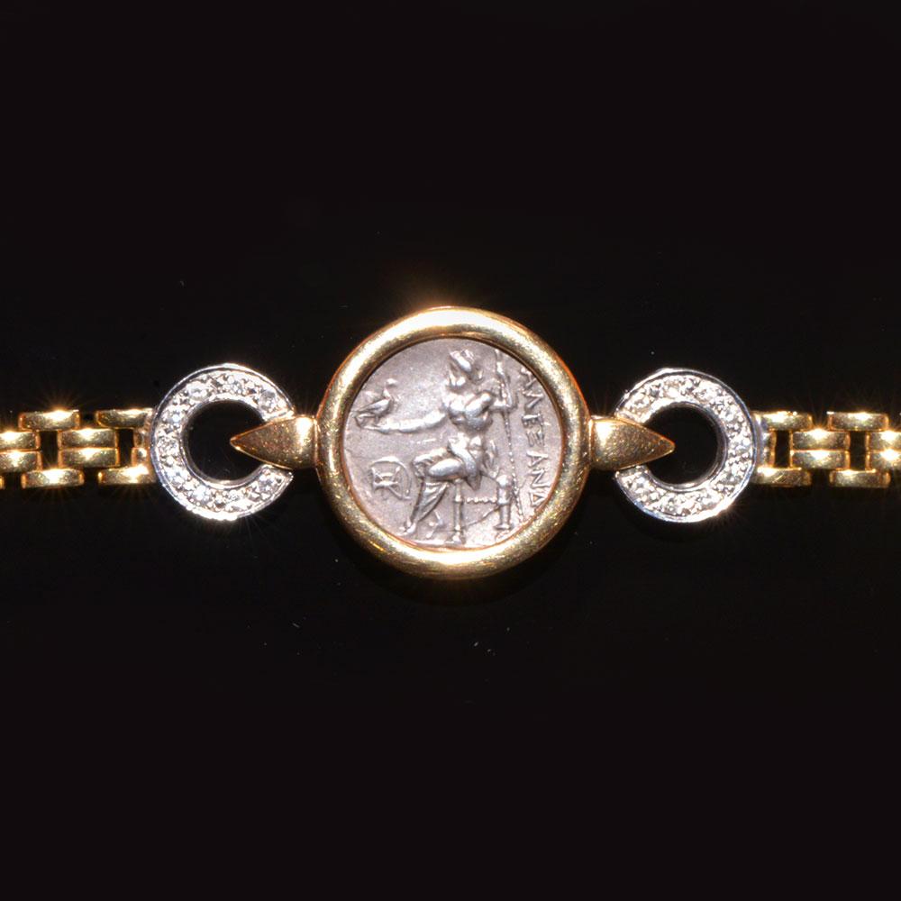 A silver Alexander the Great Drachm (ca. 336 - 323 BCE) set as a bracelet