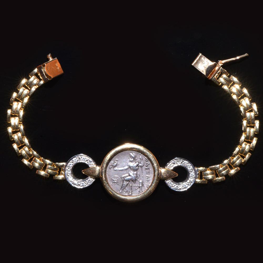 A silver Alexander the Great Drachm (ca. 336 - 323 BCE) set as a bracelet