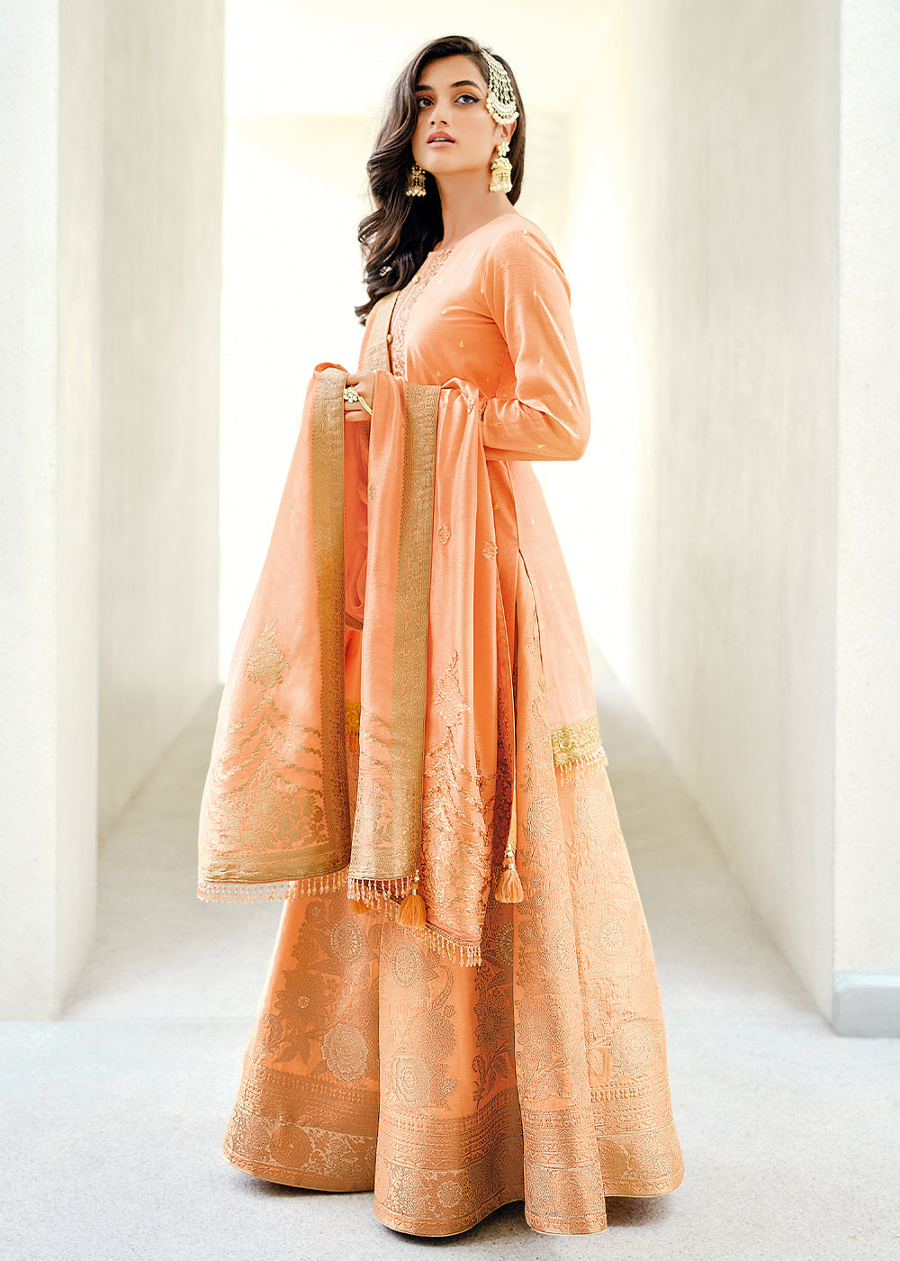 Melon Orange Designer Embroidered Viscose Woven Salwar Suit : Top Pick