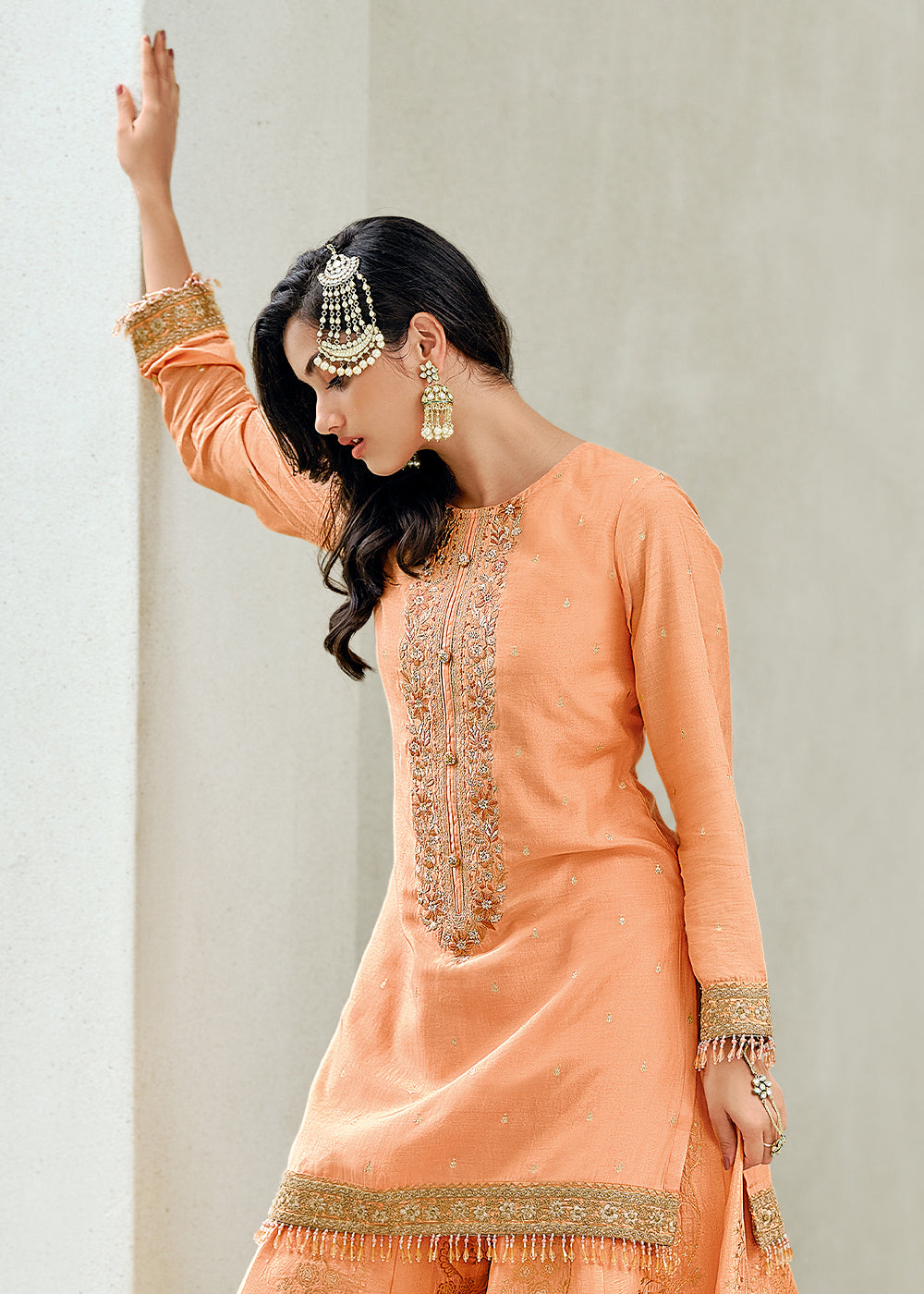 Melon Orange Designer Embroidered Viscose Woven Salwar Suit : Top Pick